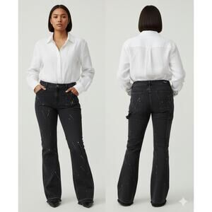 Black Carpenter utility Jeans splatter paint bootcut flared Cargo  grunge Sz-34